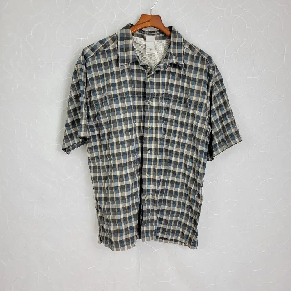 The North Face Camp‎ Shirt Mens Large Brown Tan Plaid Short Sleeve Button Up